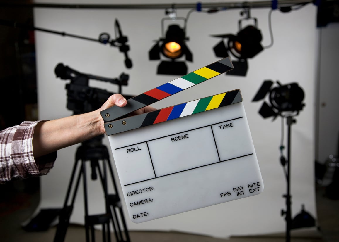 Open film slate on set